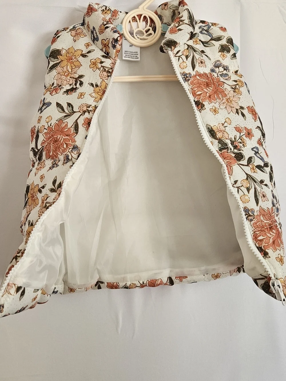 Little Lass Girls Floral Puffer Vest with Glitter Detail - Size 3T